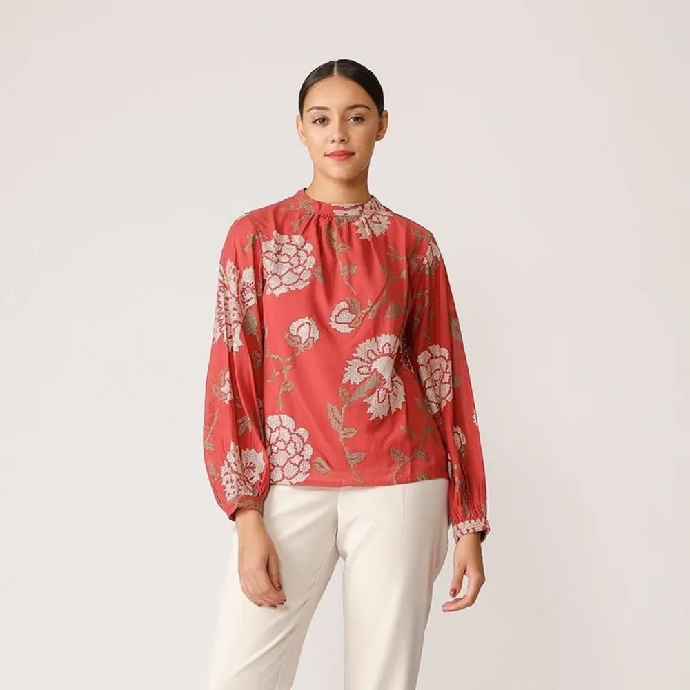 Pink/Red Payal Pratap Blouse from Anthropologie, Size 4